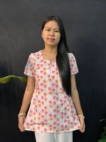 Beautiful Florel Short Kurti  White - Image 2