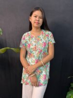 Beautiful Florel Short Kurti  White & Pink - Image 3