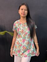 Beautiful Florel Short Kurti  White & Pink