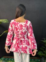 Beautiful Florel Pink Short Kurti - Image 3