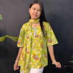 Florel Short Kurti Lime Green  With Dupatta