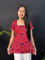 Beautiful Florel Red Short Kurti