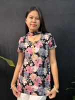 Short Kurti Black & Pink Flowers with Dupatta - Image 2