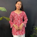 Beautiful Florel Red paded  short kurti