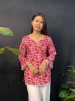 Beautiful Florel Red paded  short kurti