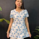 Beautiful Florel white Short Kurti