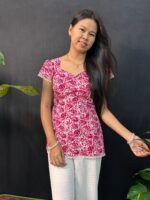 Beautiful Florel Pink paded  short kurti